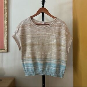 Daily Practice Anthropologie Linen Knit Cropped Sweater Ombre Tan Blue Size M